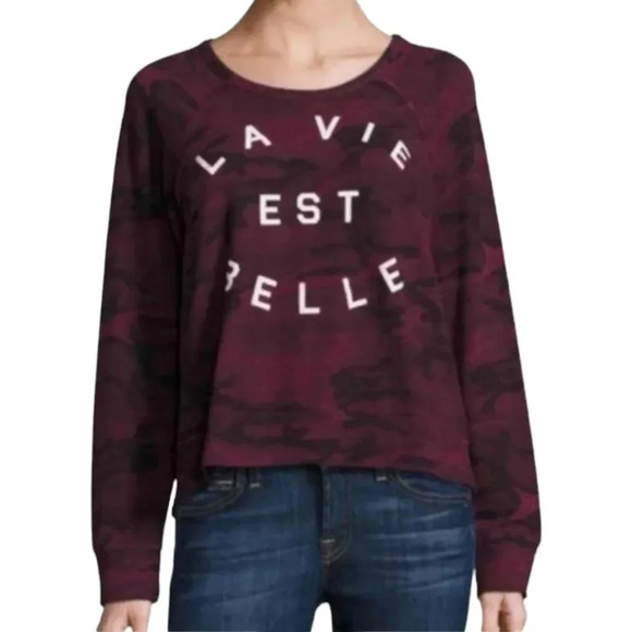 Sundry La Vie Est  Belle Camo Sweatshirt - Picture 1 of 5